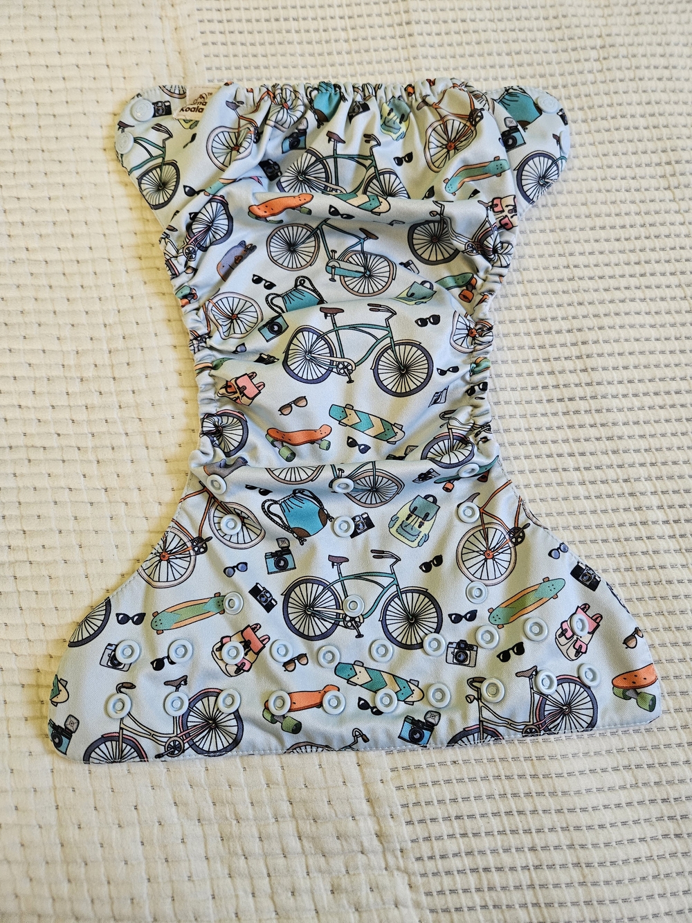 Mama Koala Bicycle & Skateboard Print Cloth Pocket Diaper - Light Blue